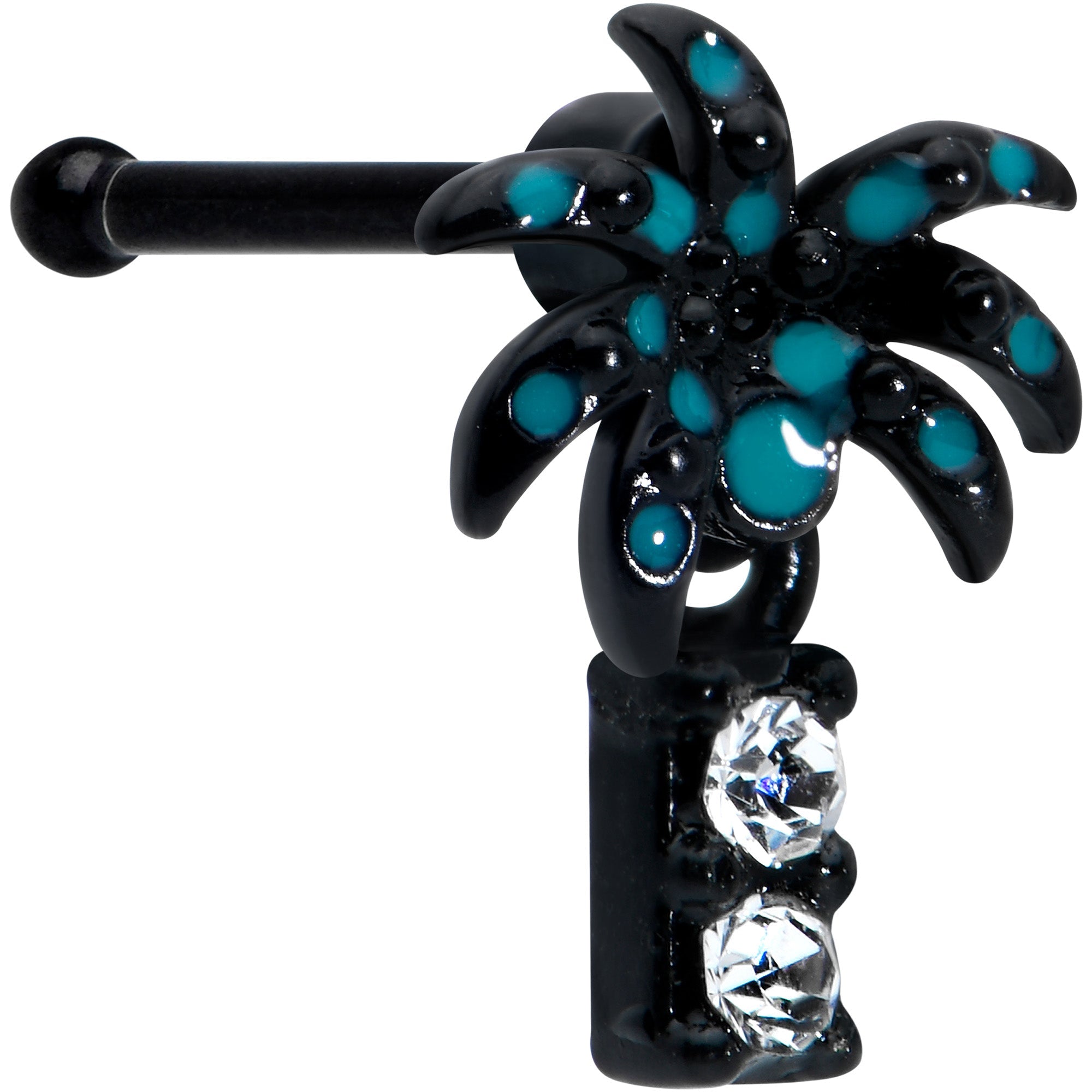 BodyCandy 20G 1/4 Clear Gem Black Night Palm Tree Dangle Nose Bone — main product shot