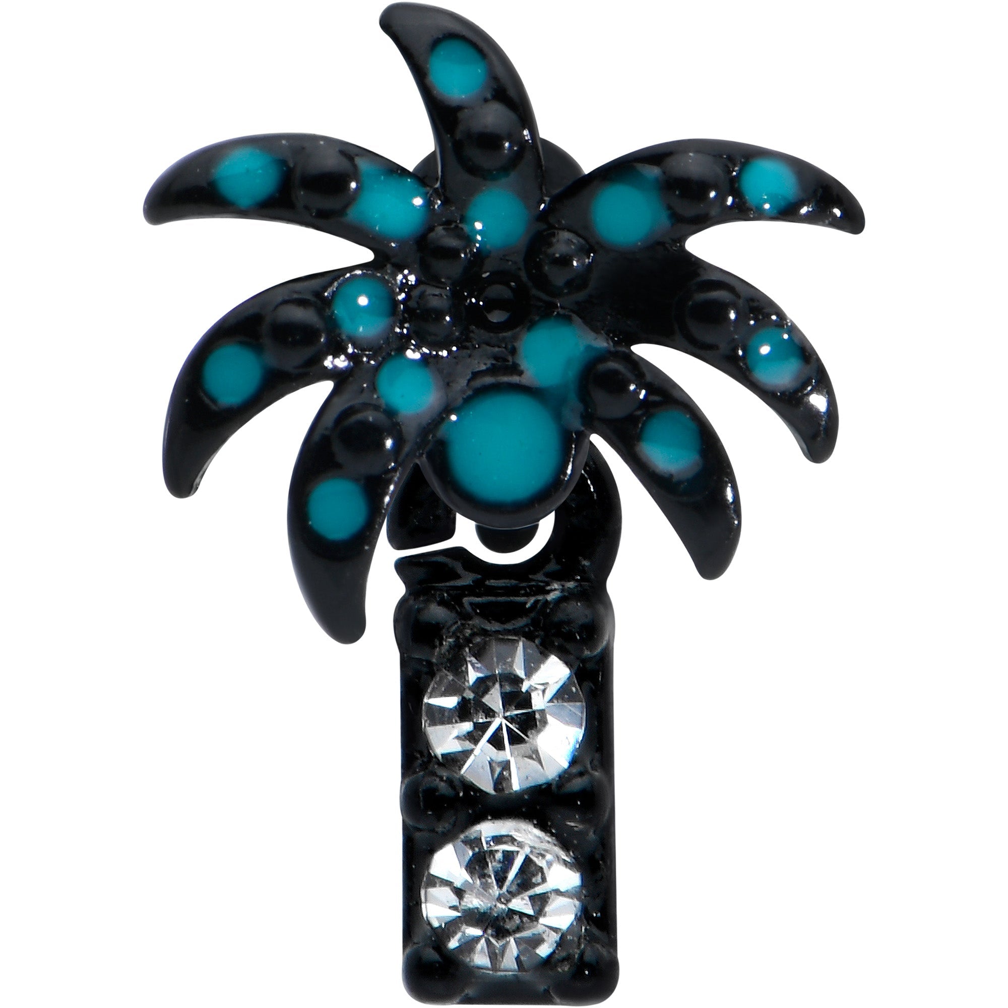BodyCandy 20G 1/4 Clear Gem Black Night Palm Tree Dangle Nose Bone — detail close-up