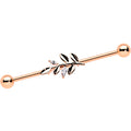 BodyCandy 14G Clear CZ Gem Rose Gold Hue Simple Leaf Industrial Barbell 38mm — main product shot