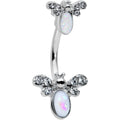 BodyCandy White Faux Opal Clear Gem Double Butterfly Double Mount Belly Ring — main product shot
