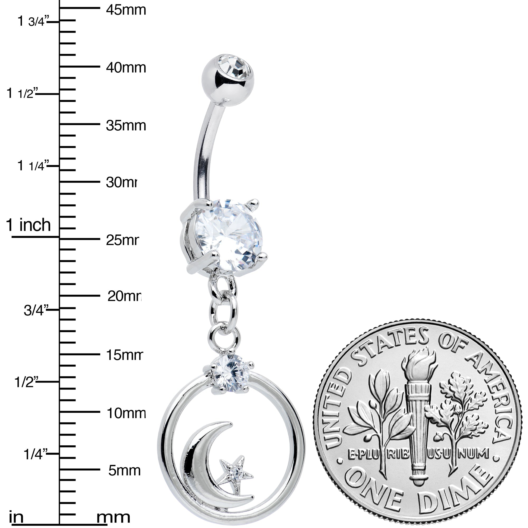 BodyCandy Clear Gem Star Crescent Moon Glamour Circle Dangle Belly Ring — lifestyle context