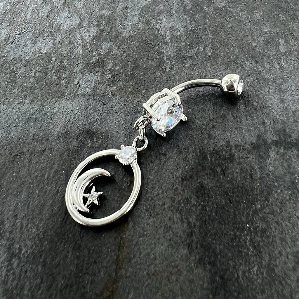 BodyCandy Clear Gem Star Crescent Moon Glamour Circle Dangle Belly Ring — back view