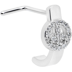 20G 1/4 Clear Gem Retro Peace Sign Faux Hoop L Shape Nose Ring