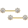 BodyCandy 14G 9/16 Clear Gem Gold Tone Whimsy Flower Barbell Nipple Ring Set — main product shot