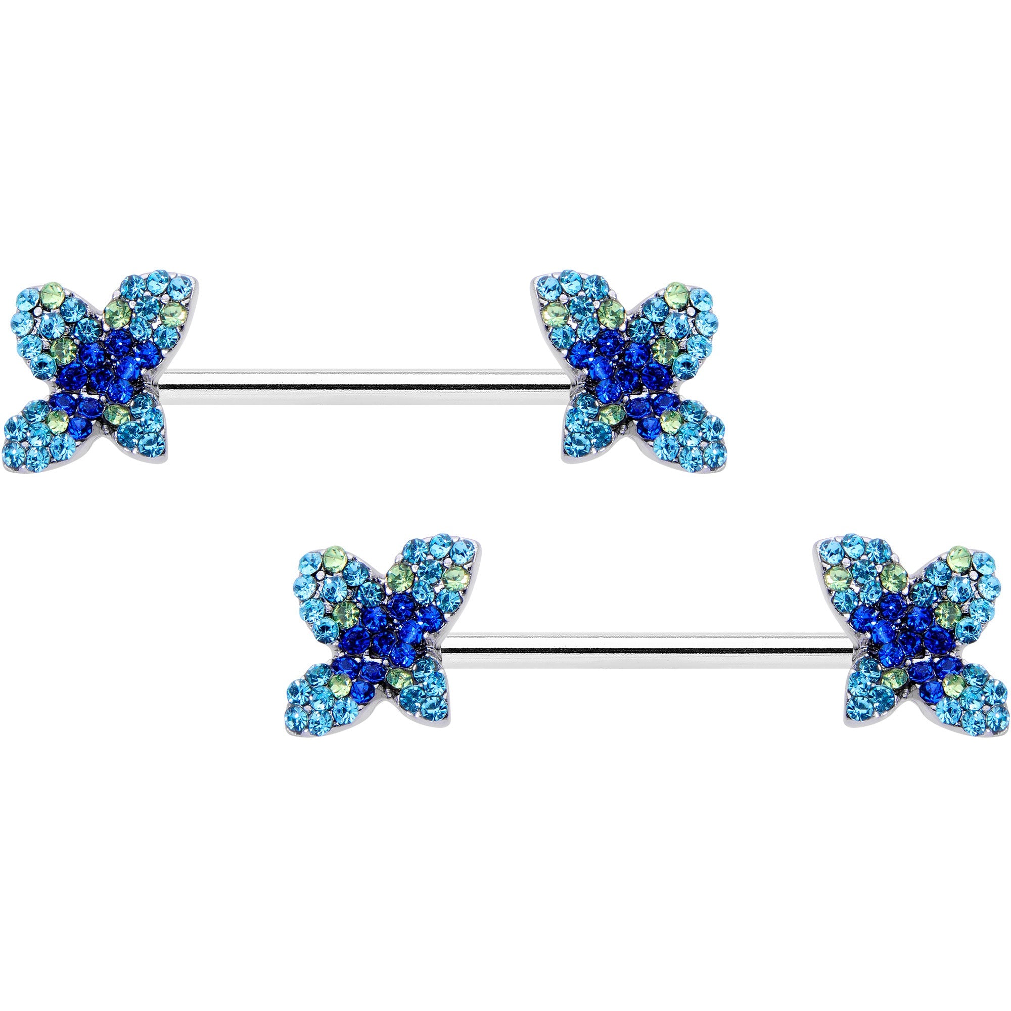BodyCandy 14G 9/16 Blue Gem Glamour Butterfly Barbell Nipple Ring Set — main product shot