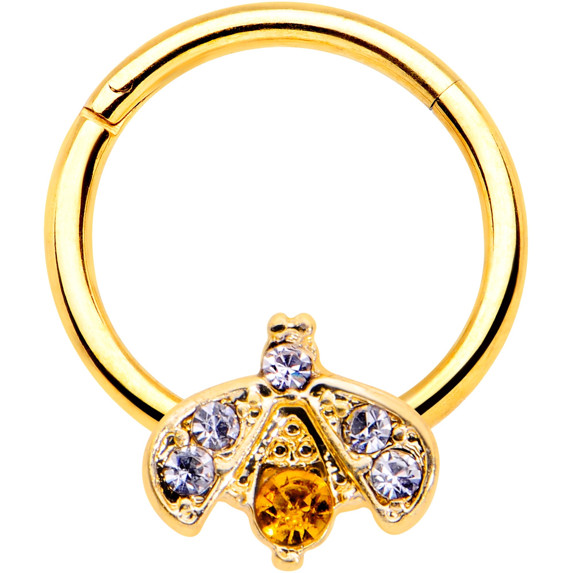 BodyCandy 16G 3/8 Yellow Gem Gold Tone Fashion Winged Bug Hinged Segment Ring — main product shot