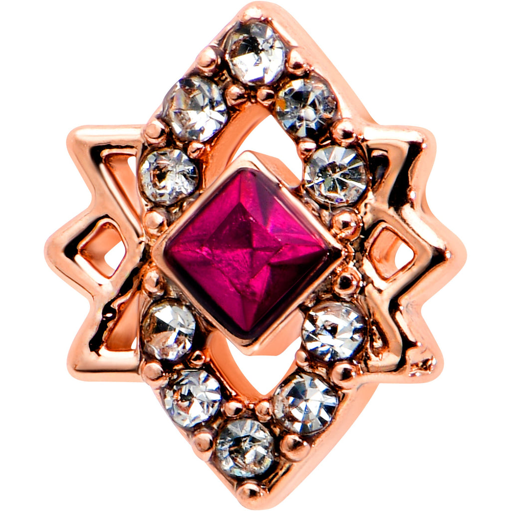 BodyCandy 16G 5/16 Red Gem Rose Gold Tone Octogram Star Labret Monroe Tragus — detail close-up
