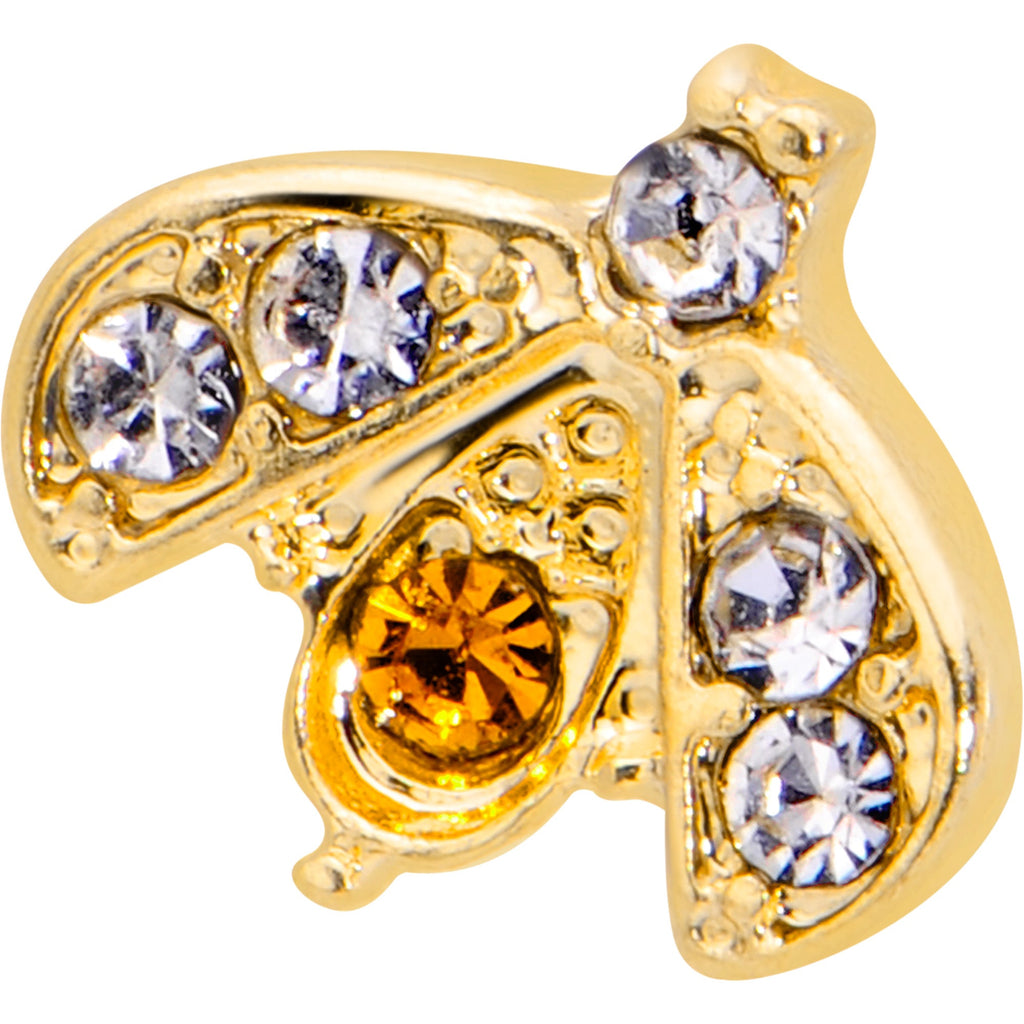 BodyCandy 16G 1/4 White Yellow Gem Gold Tone Fashion Winged Bug Labret — detail close-up