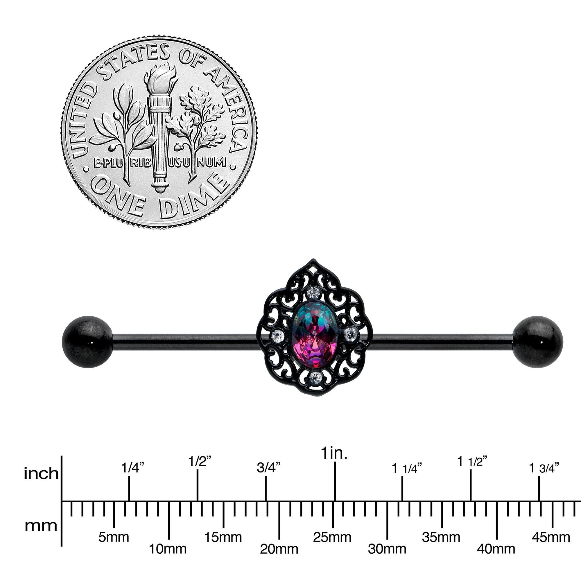 BodyCandy 14G Purple Tourmaline Black Lacy Drop Industrial Barbell 38mm — lifestyle context
