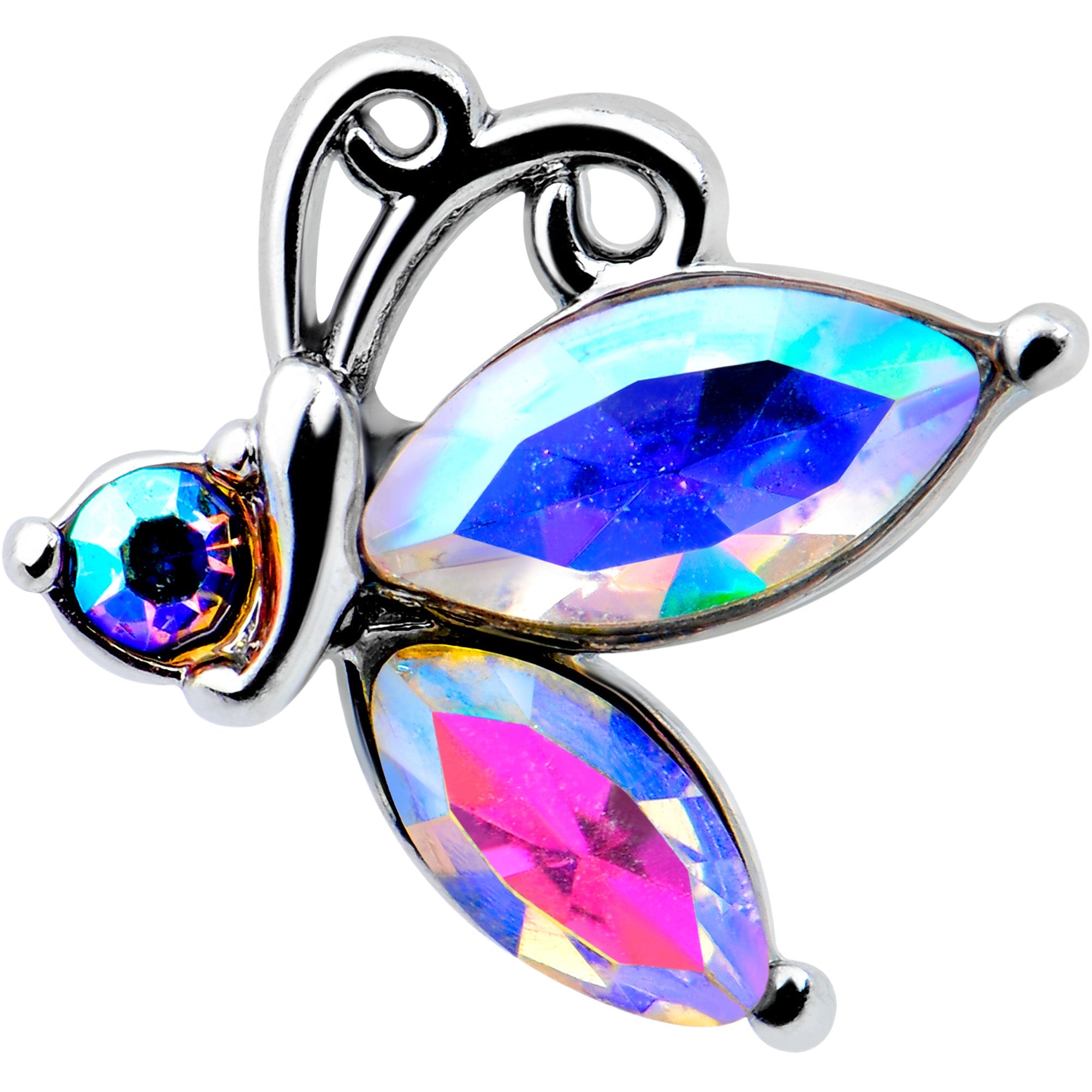 BodyCandy 16G 1/4 Aurora CZ Gem Fleur de Lis Butterfly Cartilage Tragus Earring — detail close-up