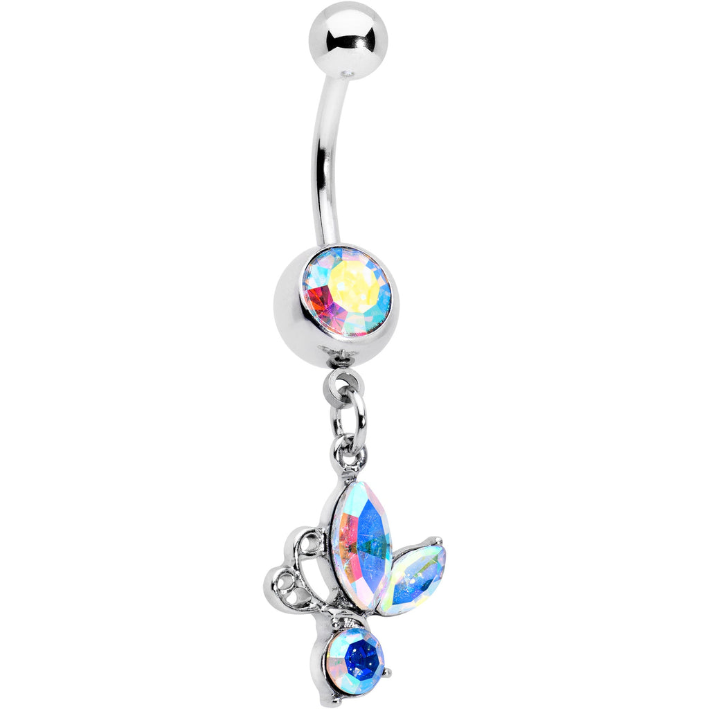 BodyCandy Aurora Gem Fleur de Lis Butterfly Dangle Belly Ring — main product shot