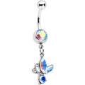BodyCandy Aurora Gem Fleur de Lis Butterfly Dangle Belly Ring — main product shot