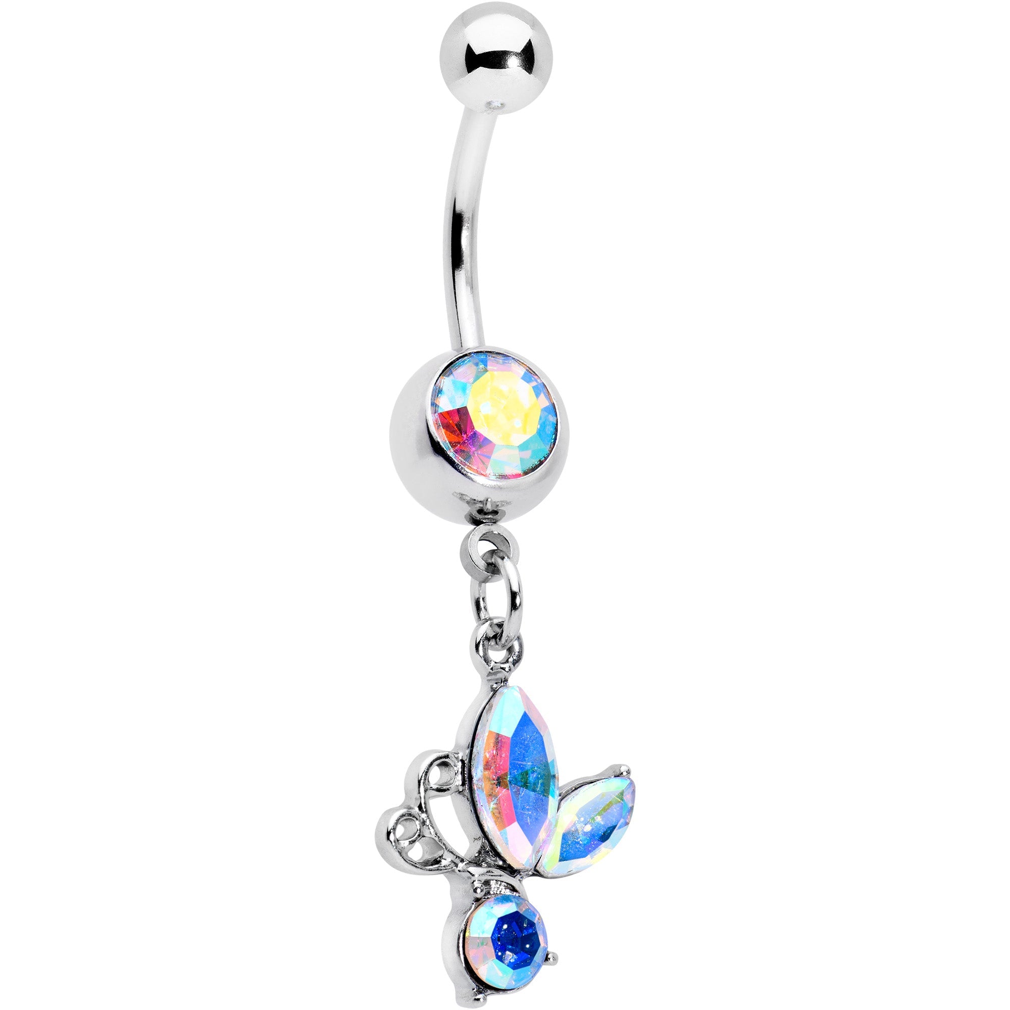 BodyCandy Aurora Gem Fleur de Lis Butterfly Dangle Belly Ring — main product shot