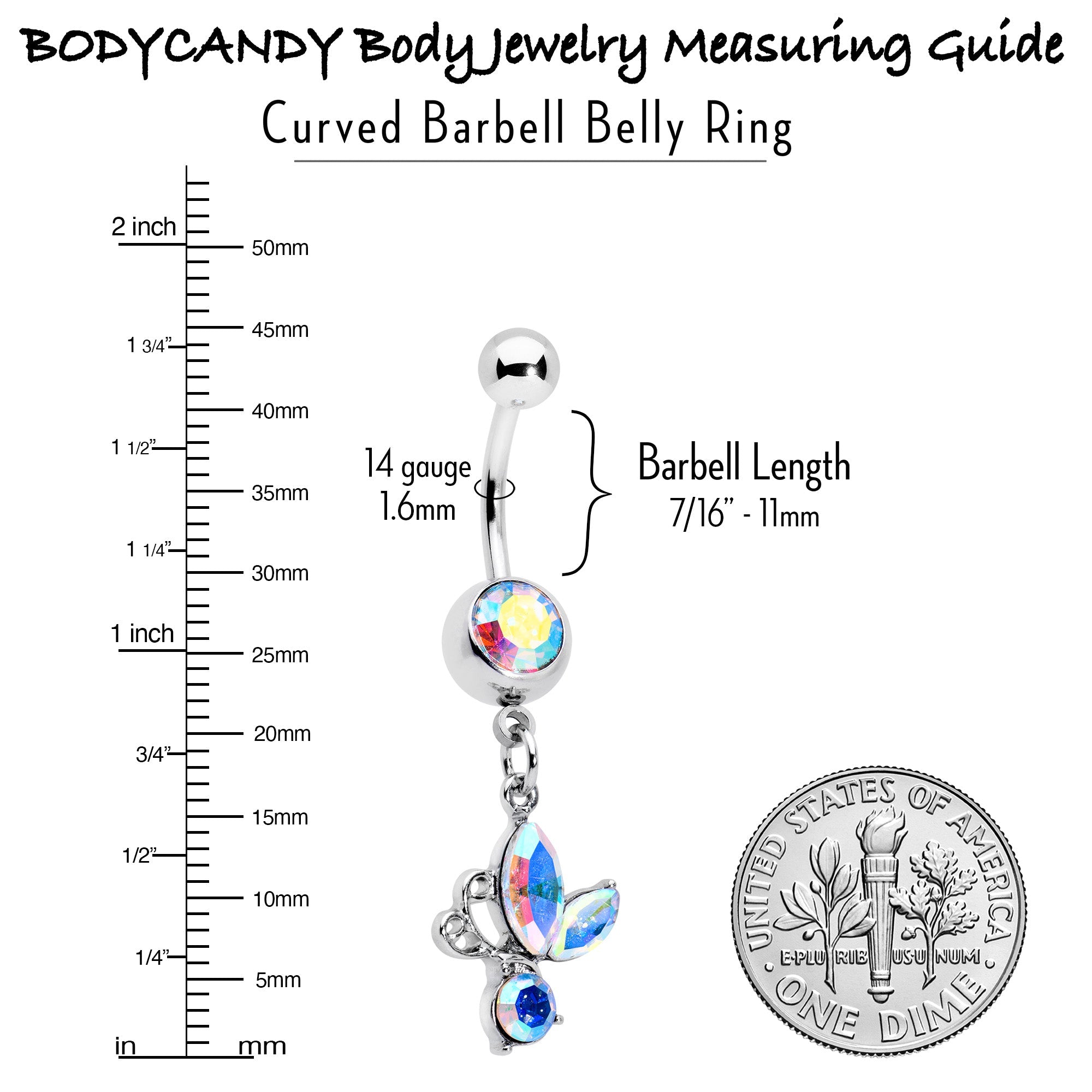 BodyCandy Aurora Gem Fleur de Lis Butterfly Dangle Belly Ring — alternative angle