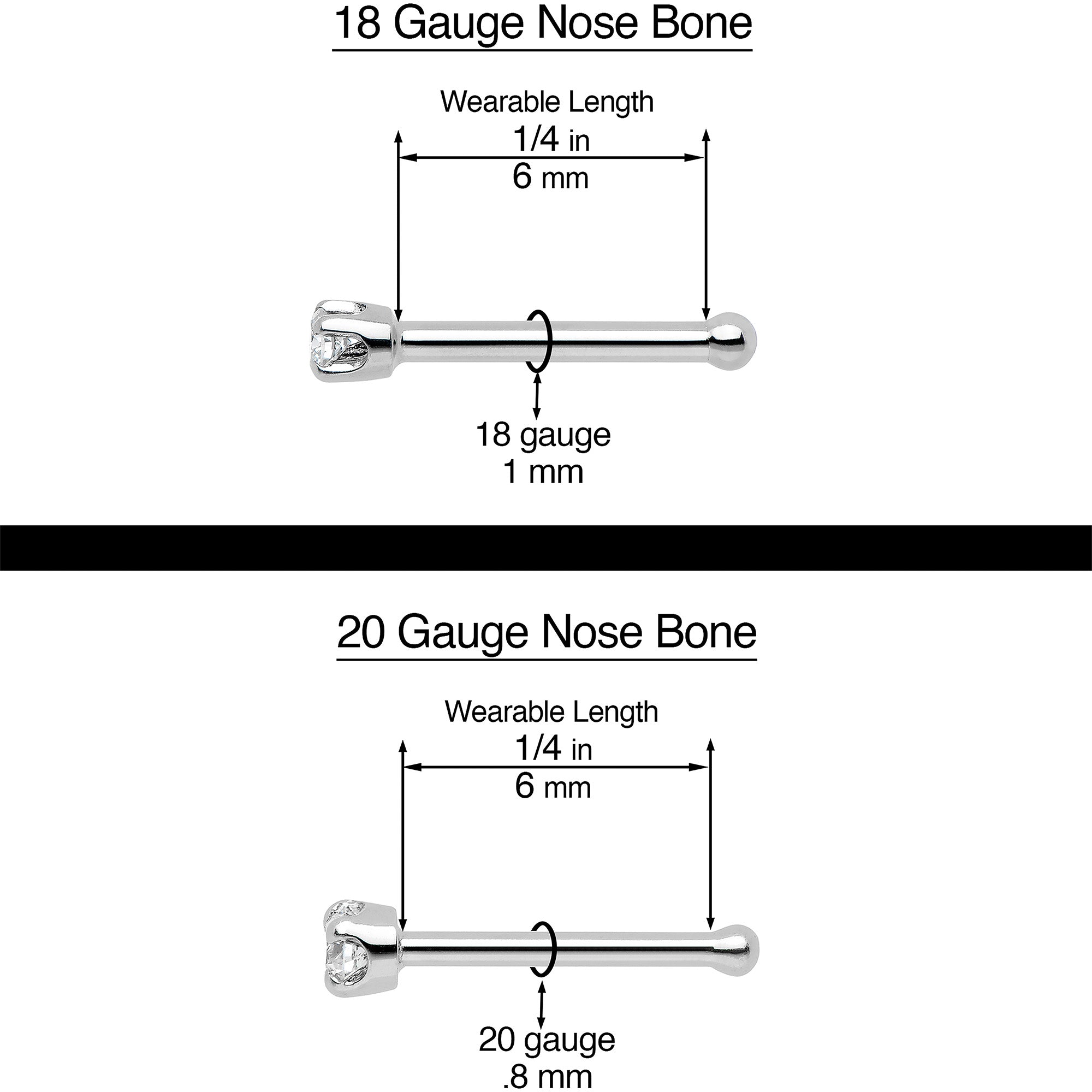 BodyCandy 20G 1/4 Clear Aurora Gem Black Heart Valentines Nose Bone — in-use photo