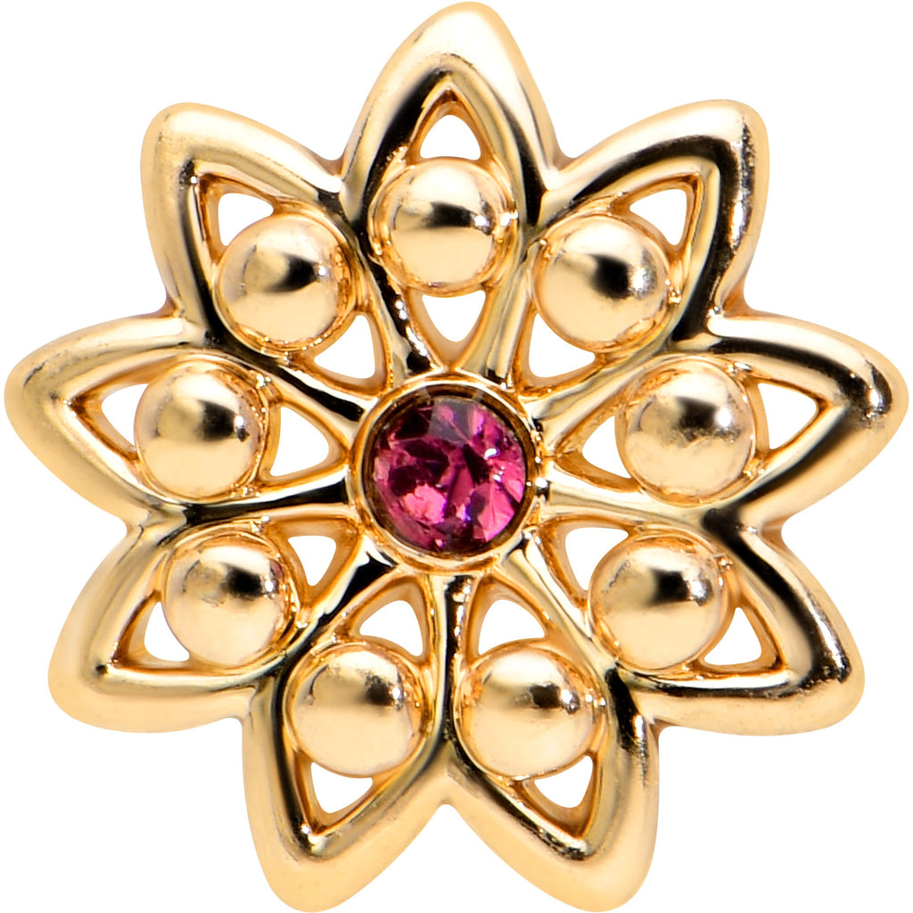 BodyCandy 16G 1/4 Pink Gem Gold Tone Starry Flower Cartilage Tragus Earring — detail close-up