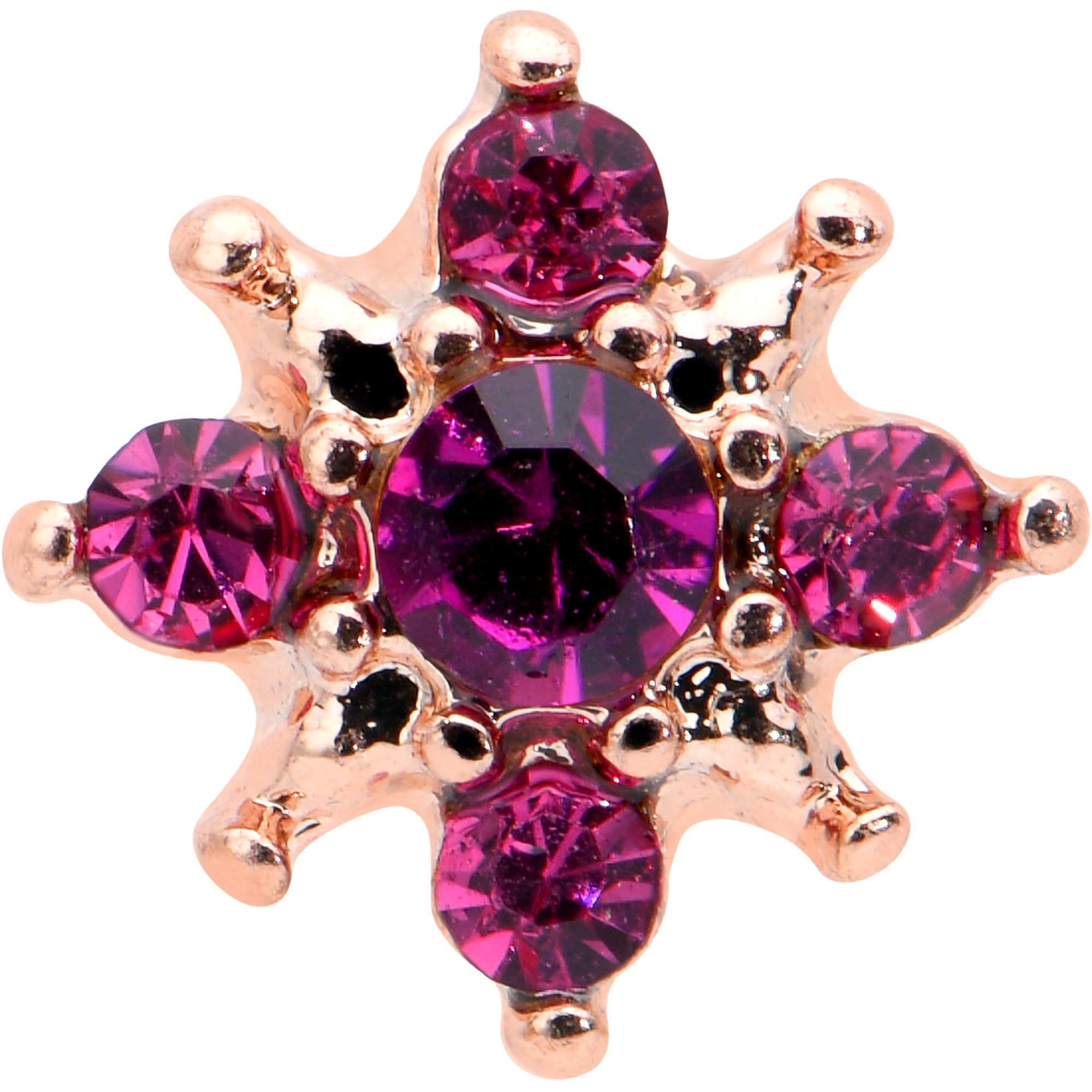 BodyCandy 16G 5/16 Pink Gem Rose Gold Tone Sumptuous Star Labret Tragus — detail close-up