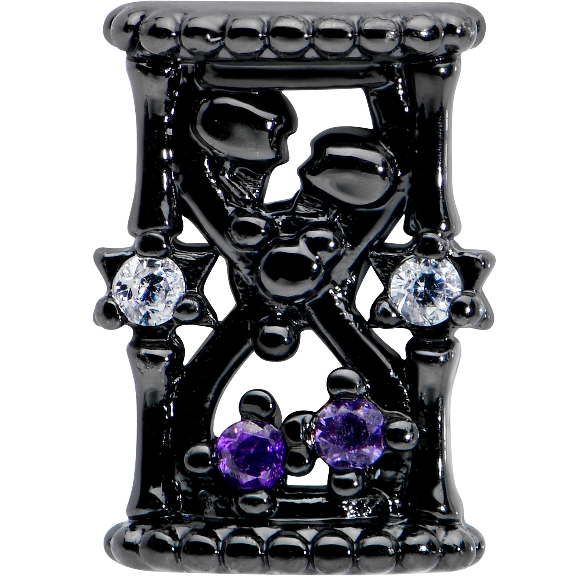 BodyCandy 16G 1/4 Purple Gem Black Gothic Hourglass Cartilage Tragus Earring — detail close-up