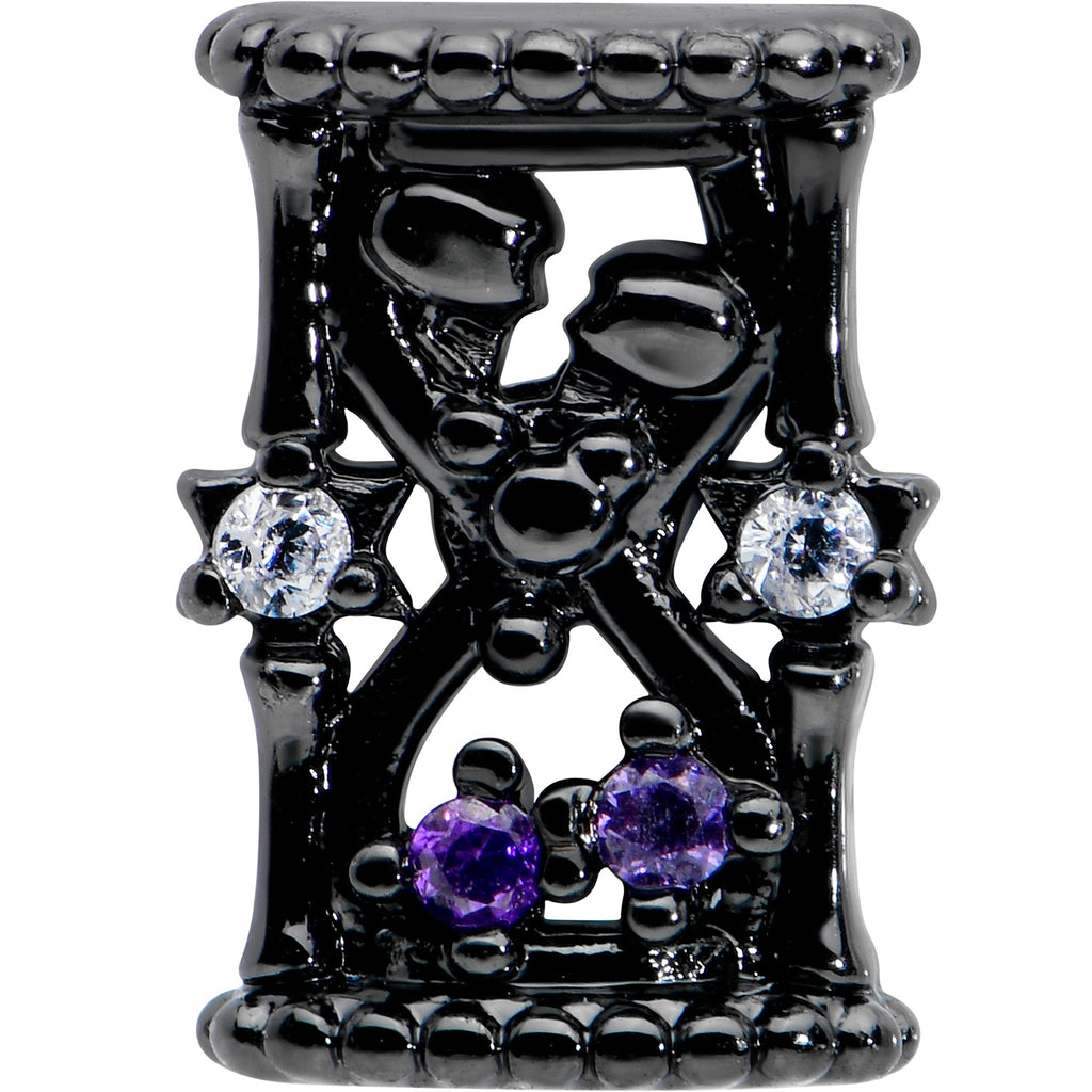 BodyCandy 20G 1/4 Purple Clear Gem Black Gothic Hourglass Nose Bone — detail close-up