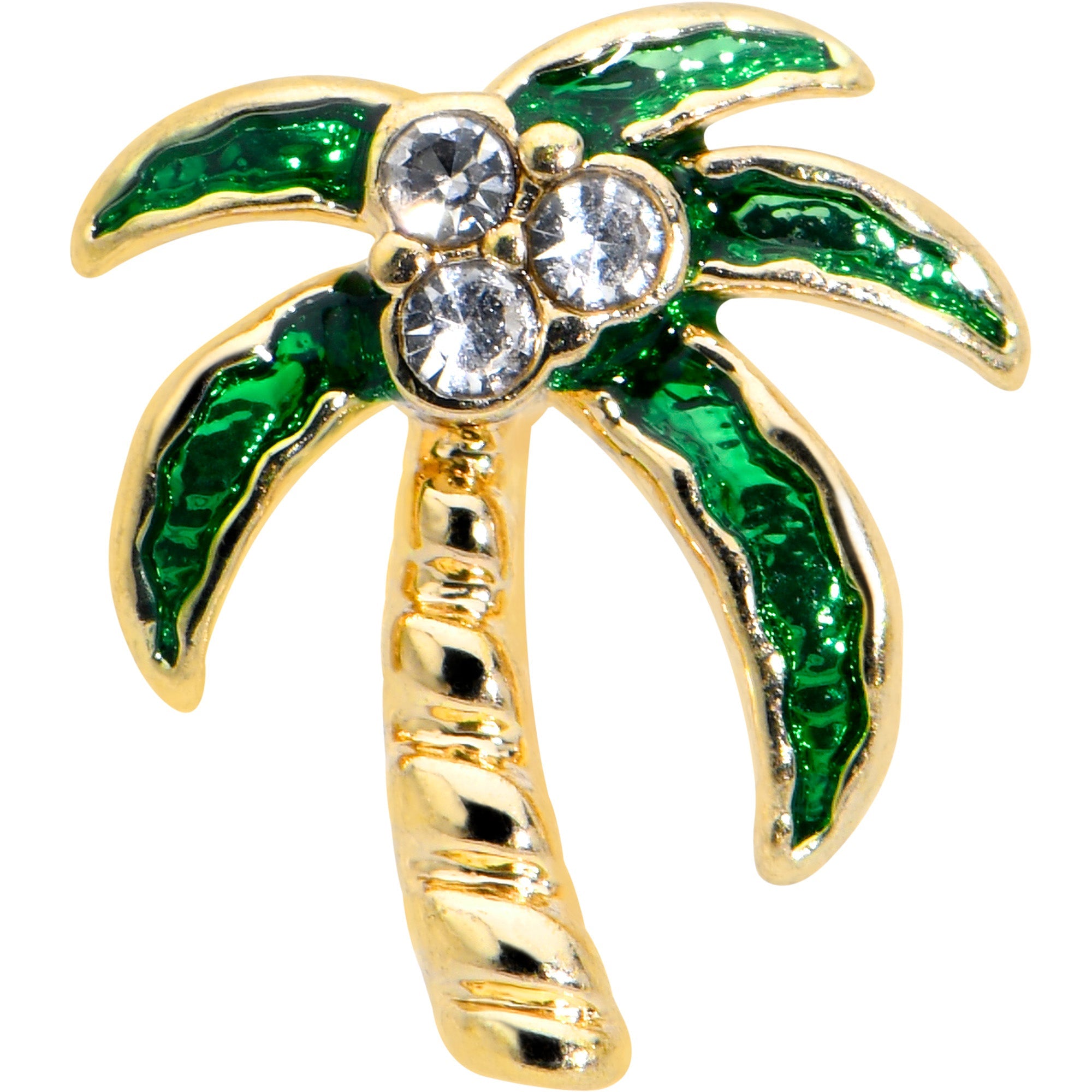 BodyCandy 16G 1/4 Clear Gem Gold Tone Palm Tree Style Labret — detail close-up