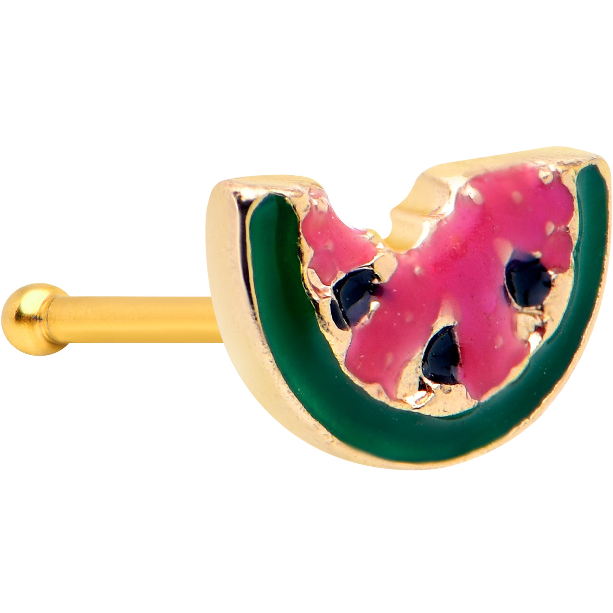 BodyCandy 20G 1/4 Gold Tone Watermelon Bite Nose Bone — main product shot