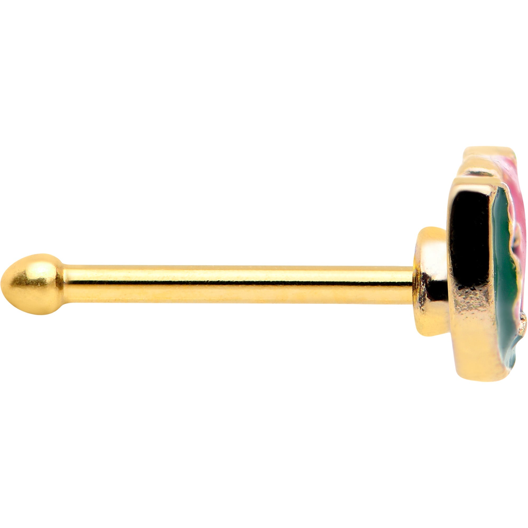 BodyCandy 20G 1/4 Gold Tone Watermelon Bite Nose Bone — lifestyle context