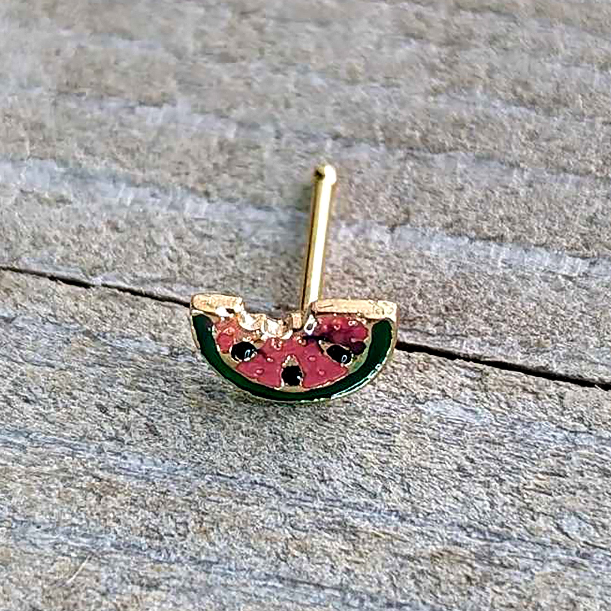 BodyCandy 20G 1/4 Gold Tone Watermelon Bite Nose Bone — alternative angle