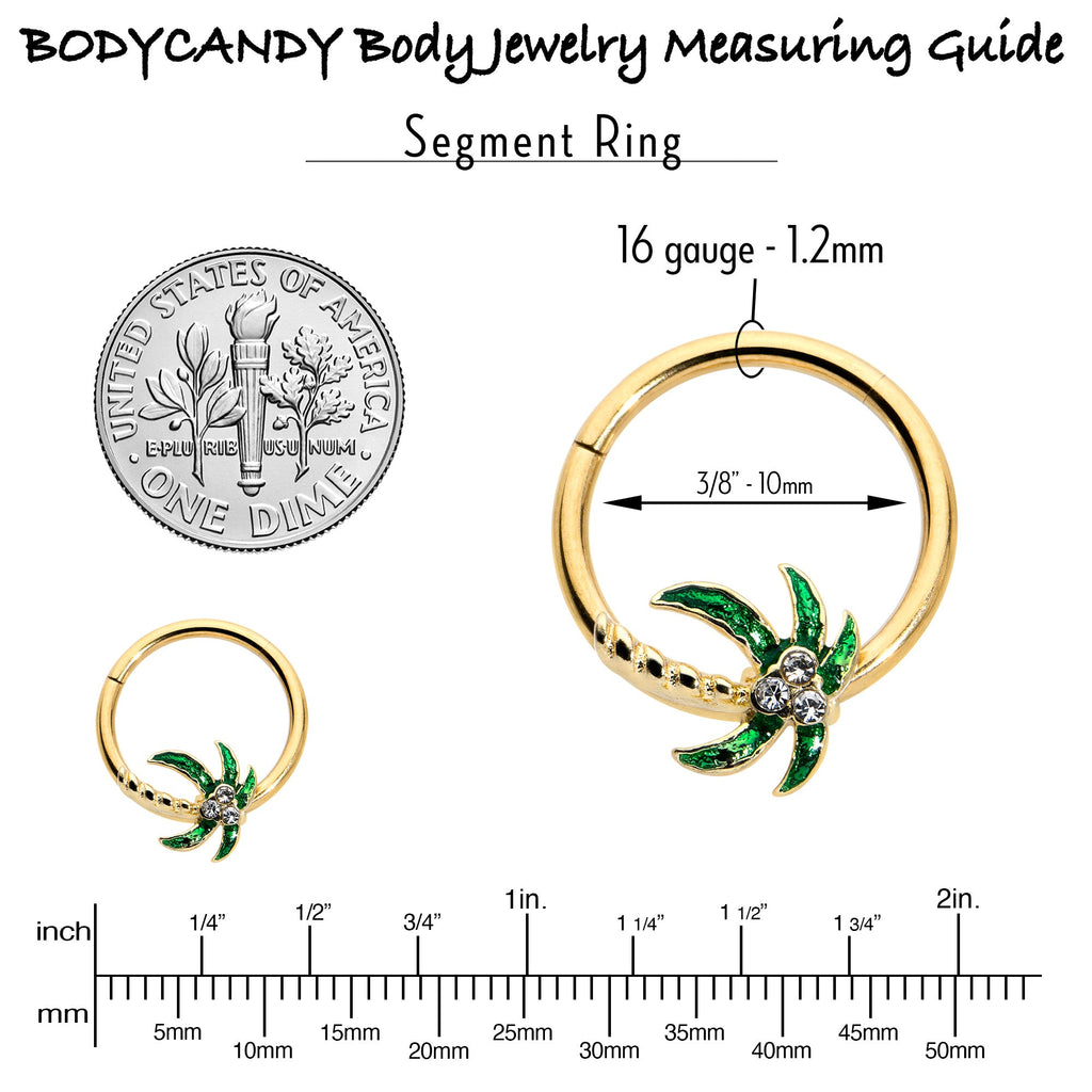 BodyCandy 16G 3/8 Clear Gem Gold Tone Palm Tree Style Hinged Segment Ring — in-use photo