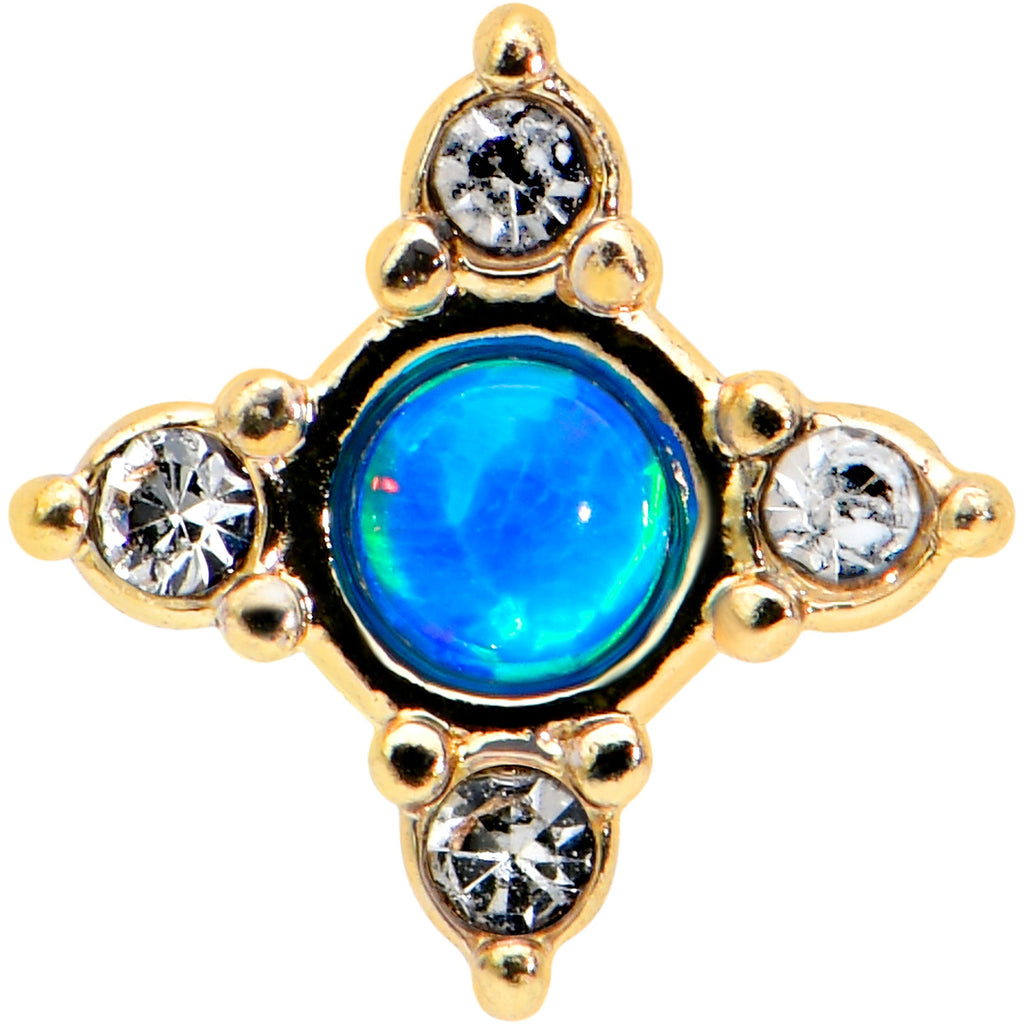 BodyCandy 16G 5/16 Blue Synthetic Opal Gold Hue Rhombus Labret Monroe Tragus — detail close-up