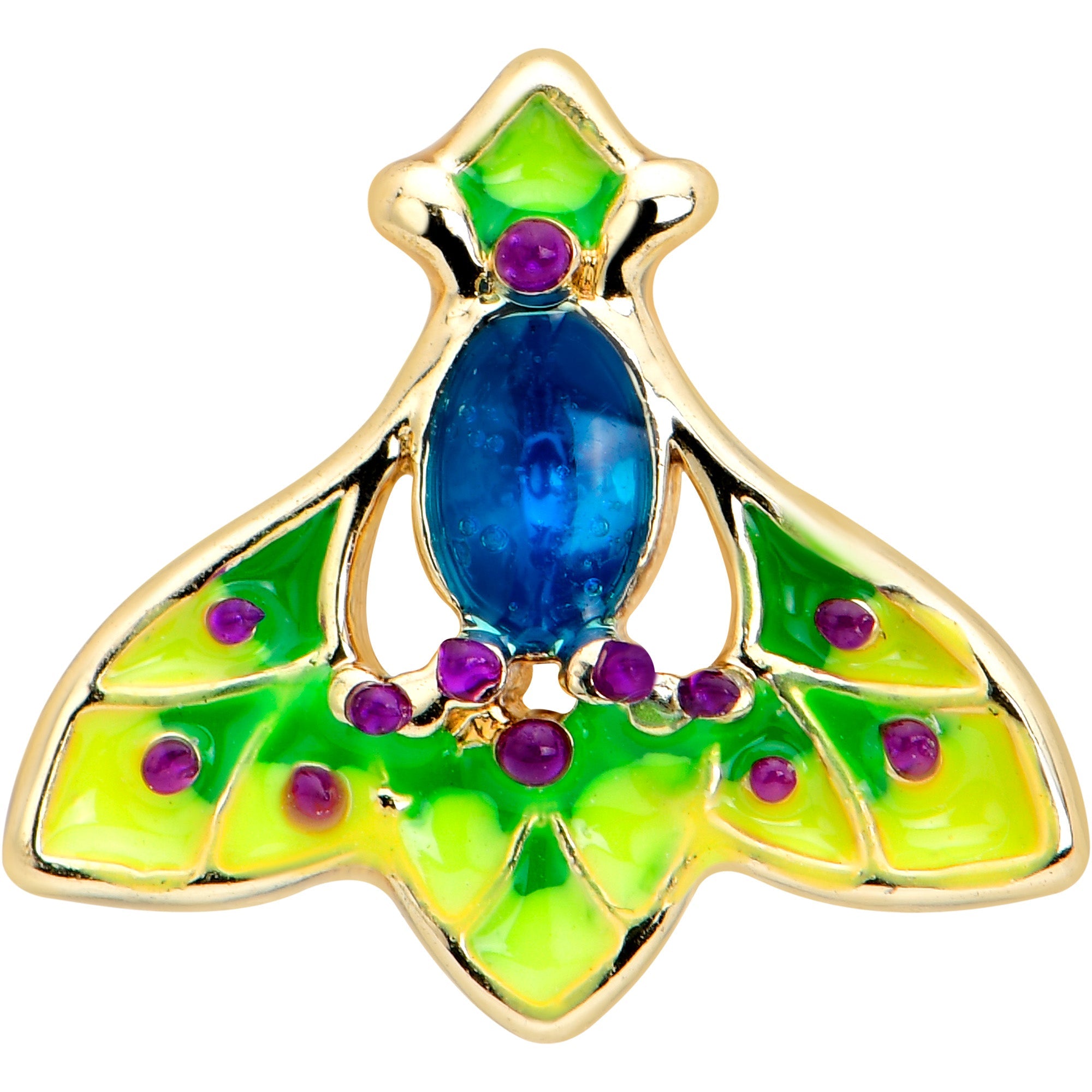 BodyCandy 16G 1/4 Blue Gem Gold Tone Tropic Fan Cartilage Tragus Earring — detail close-up