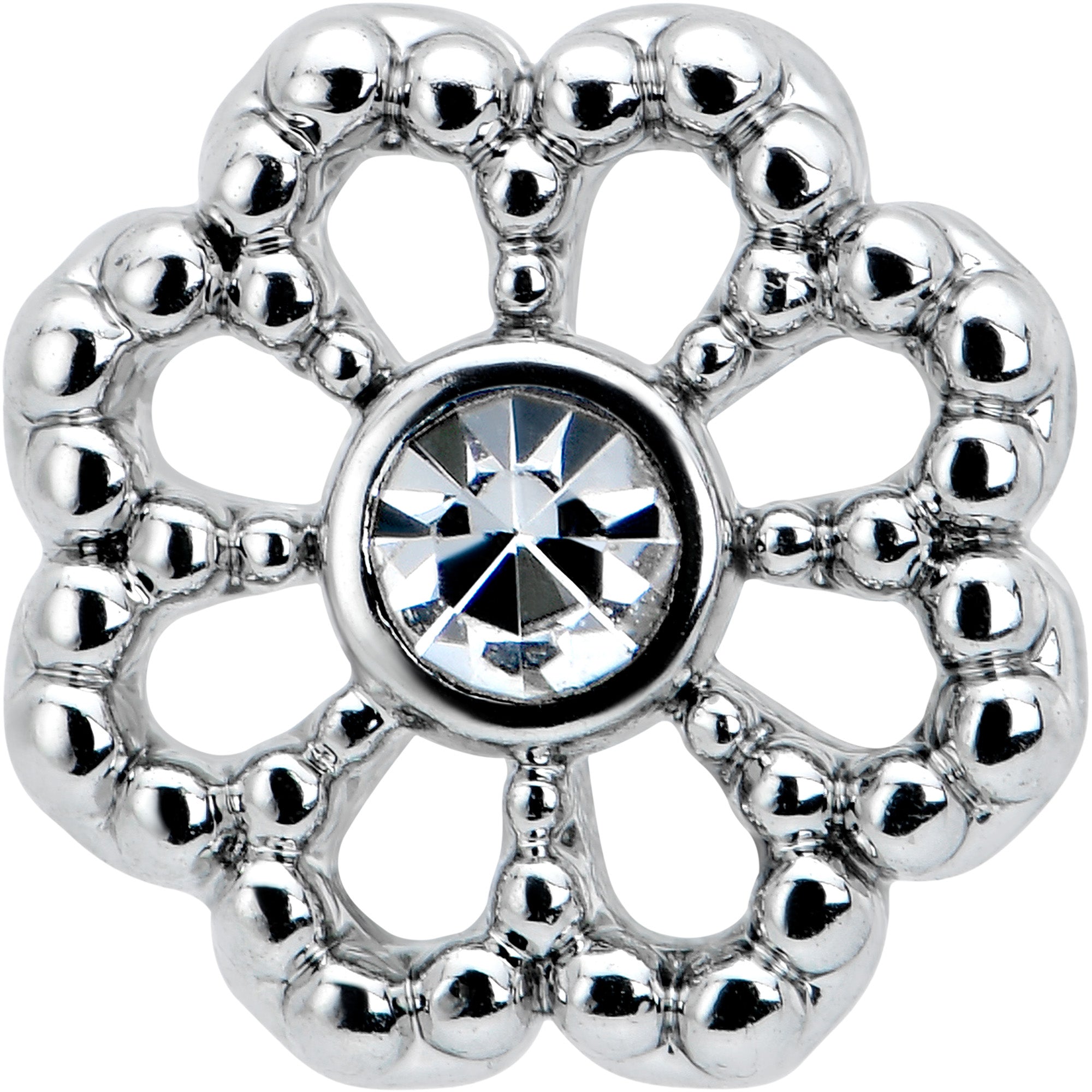 BodyCandy 16G 5/16 Clear Gem Baroque Fabulous Flower Labret Monroe Tragus — detail close-up