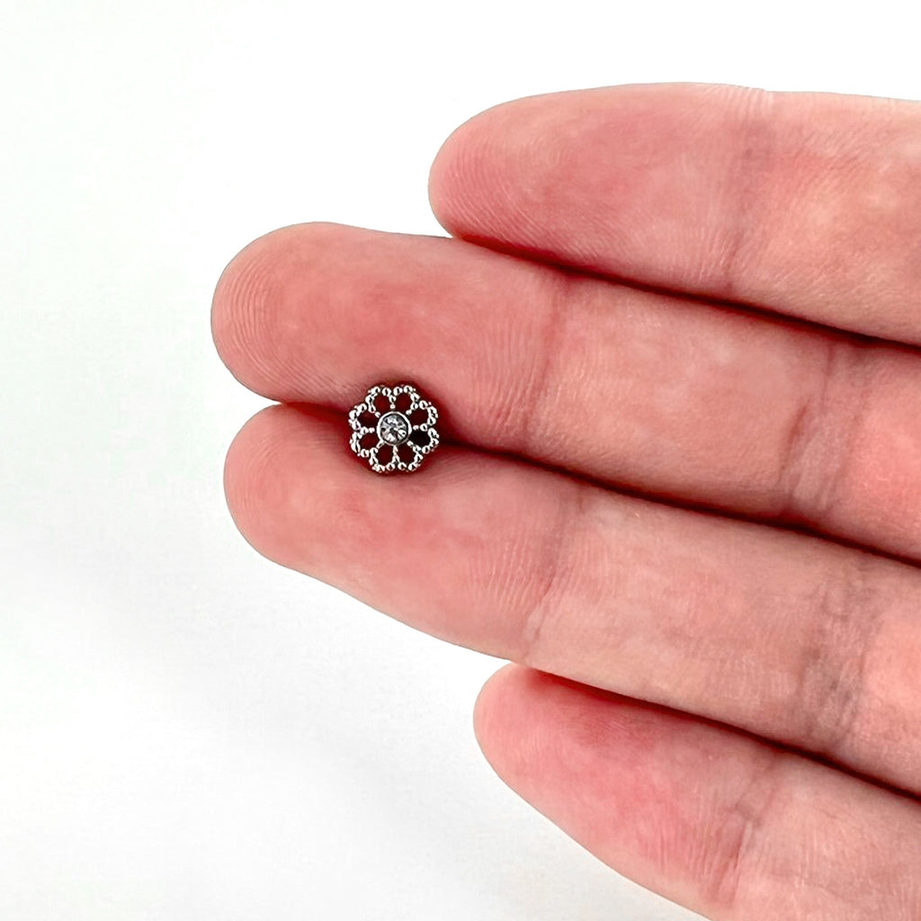 BodyCandy 16G 5/16 Clear Gem Baroque Fabulous Flower Labret Monroe Tragus — size reference