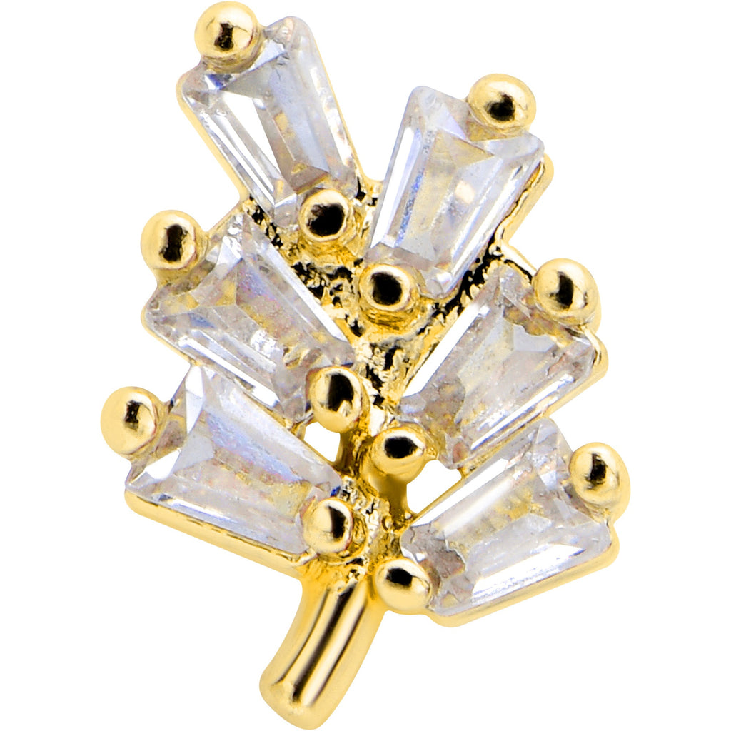 BodyCandy 16G 1/4 Clear CZ Gem Leafy Golden Branch Threadless Labret Tragus — detail close-up