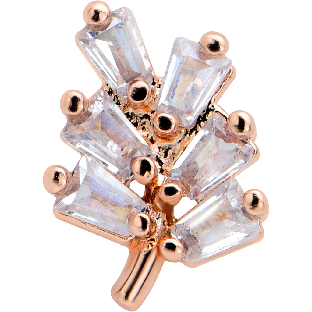BodyCandy 16G 1/4 Clear CZ Gem Leafy Rosy Branch Threadless Labret Tragus — detail close-up
