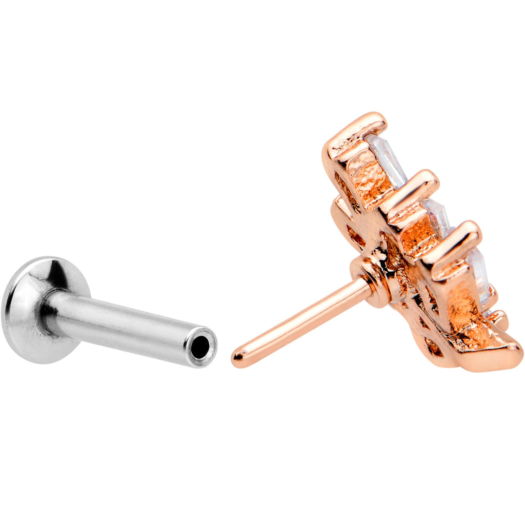 BodyCandy 16G 1/4 Clear CZ Gem Leafy Rosy Branch Threadless Labret Tragus — side view