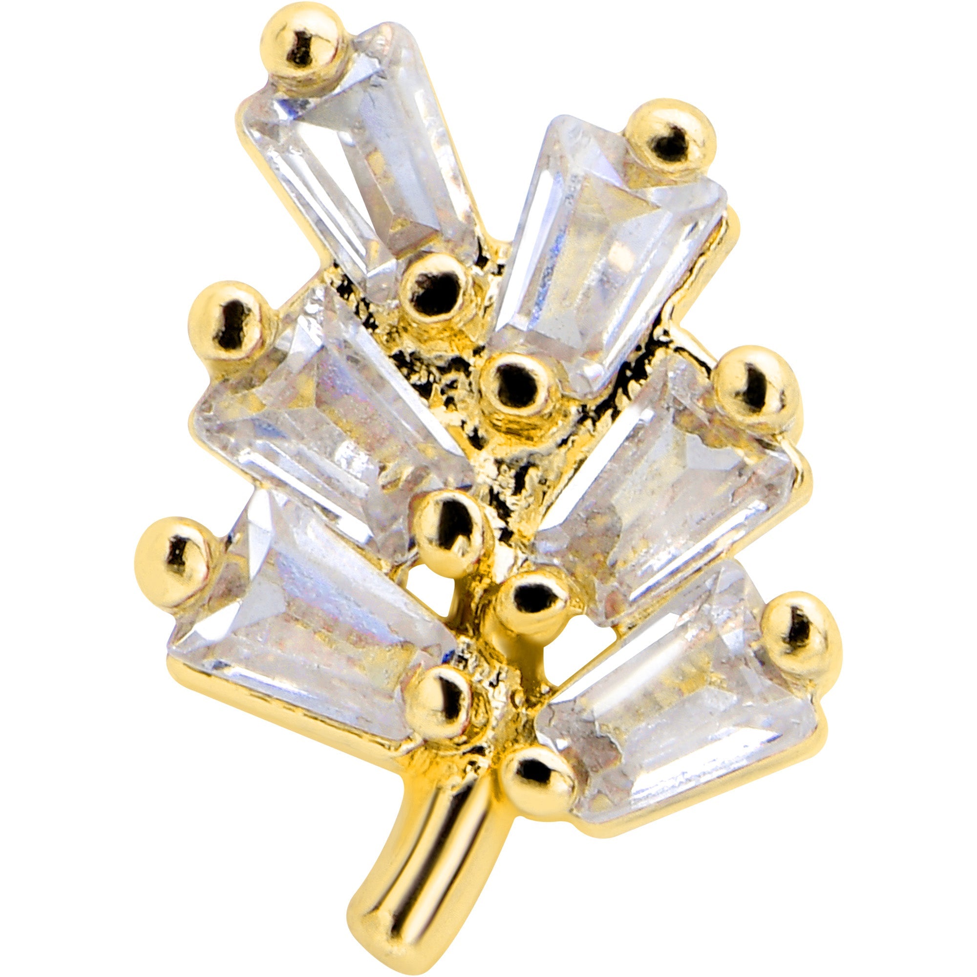 BodyCandy 16G 5/16 Clear CZ Gem Leafy Golden Branch Threadless Labret Tragus — detail close-up