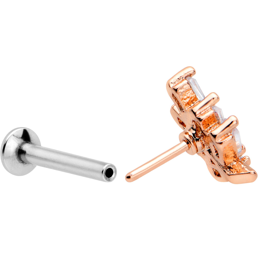BodyCandy 16G 5/16 Clear CZ Gem Leafy Rosy Branch Threadless Labret Tragus — side view