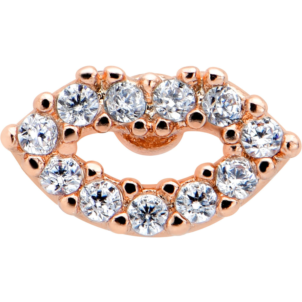 BodyCandy 16G 1/4 Clear CZ Gem Kissy Lips Rosy Threadless Labret Tragus — detail close-up