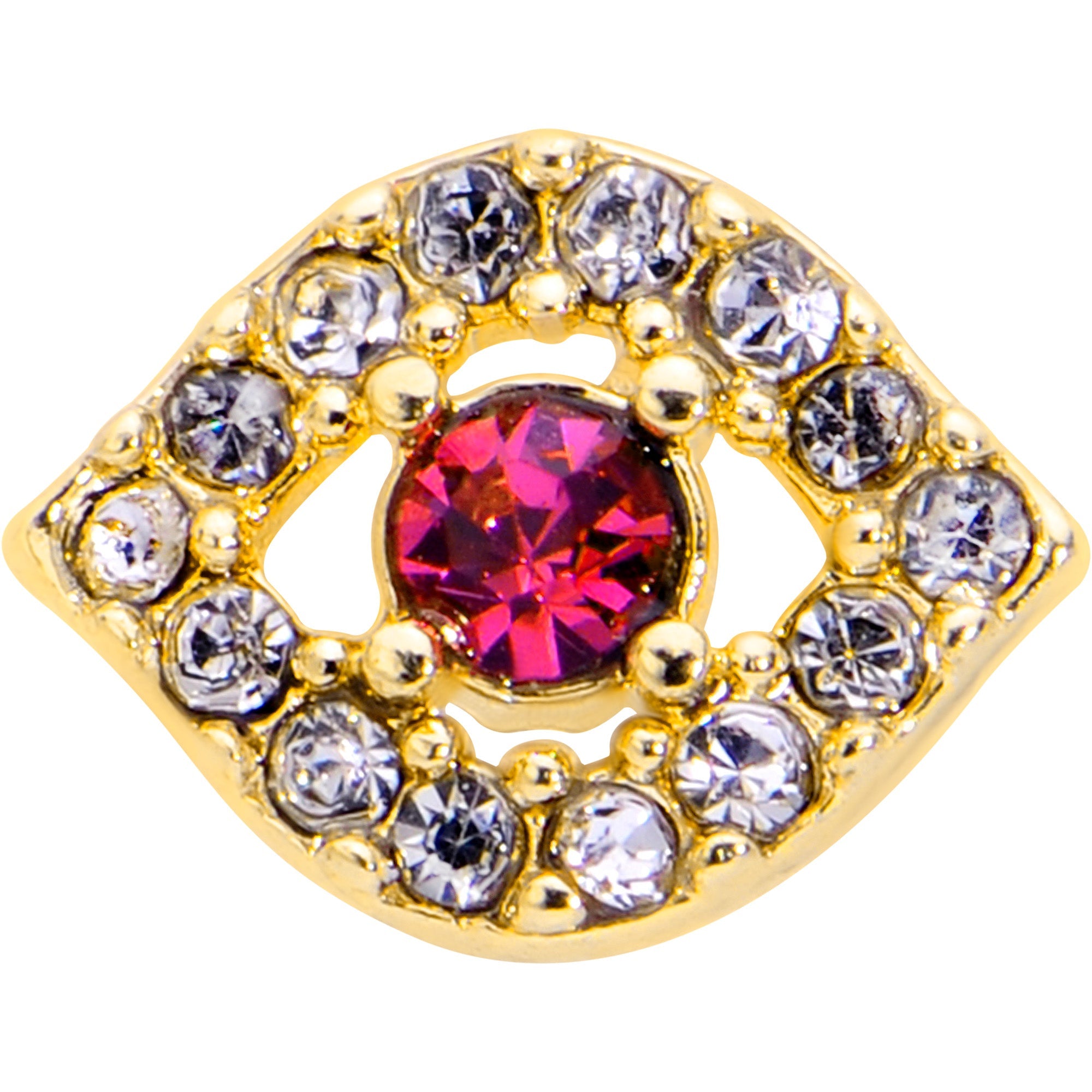 BodyCandy 16G 1/4 Clear Pink Gem Gold Tone Open Eye Labret — detail close-up