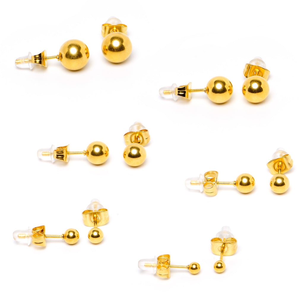 BodyCandy 3mm-8mm Ball Stud Gold Tone 316L Stainless Steel Earrings 6 Pack — alternative angle