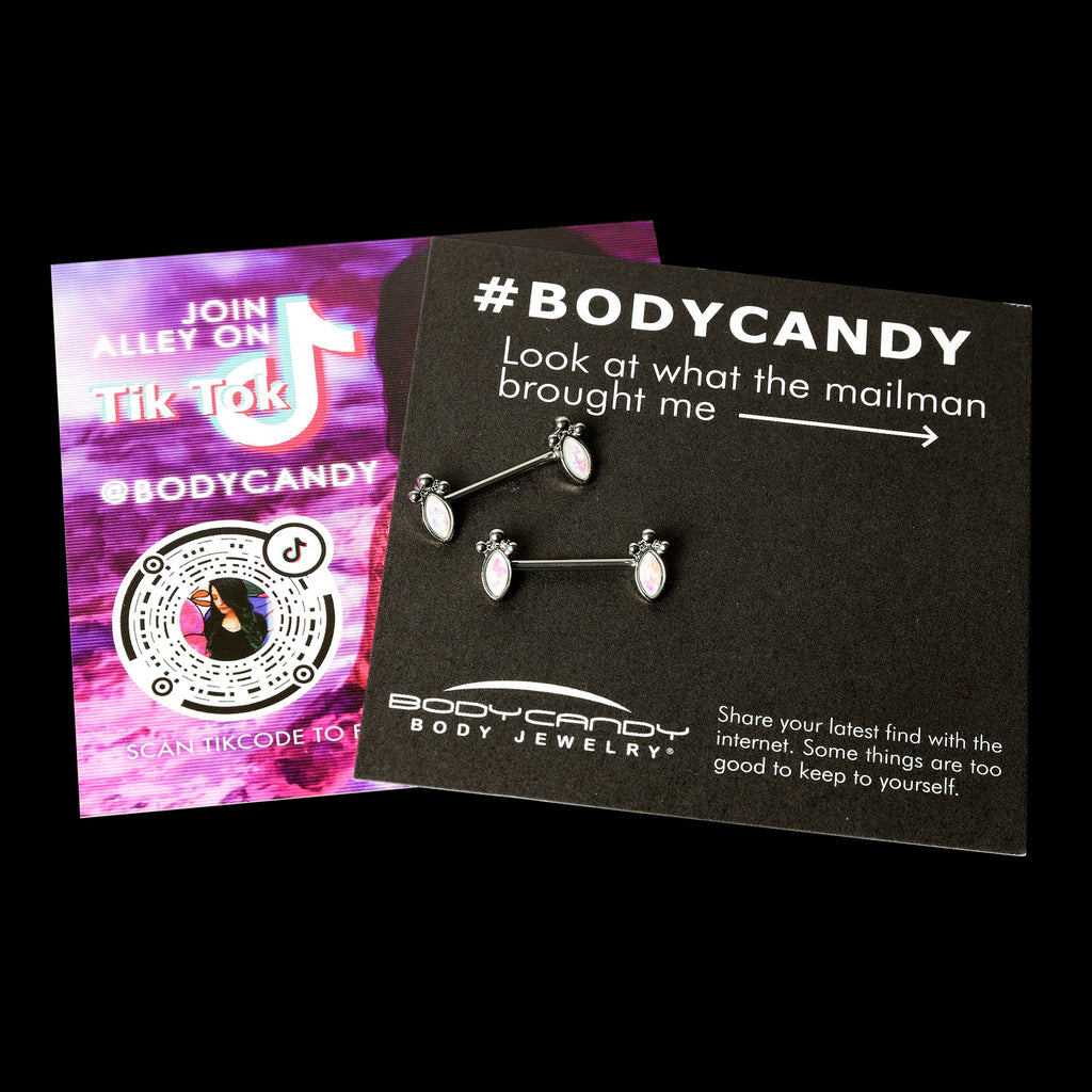 BodyCandy 14G 9/16 White Faux Opal Deco Ovals Barbell Nipple Ring Set — size reference