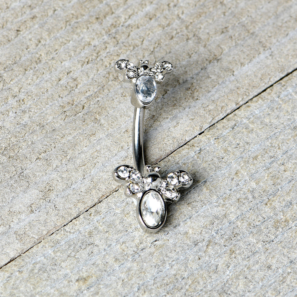 BodyCandy Clear Gem Fanciful Butterfly Double Mount Belly Ring — side view