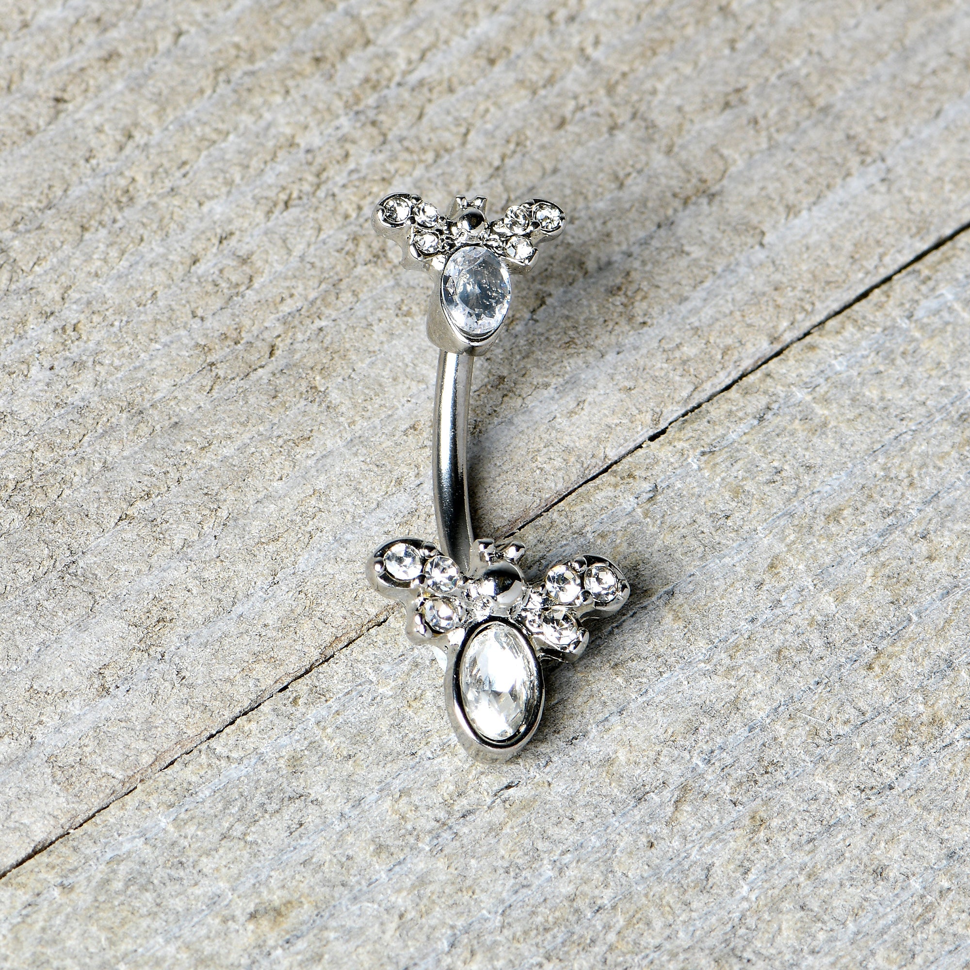 BodyCandy Clear Gem Fanciful Butterfly Double Mount Belly Ring — side view