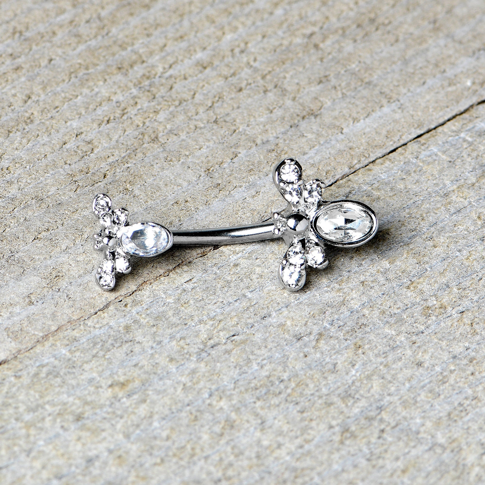 BodyCandy Clear Gem Fanciful Butterfly Double Mount Belly Ring — in-use photo