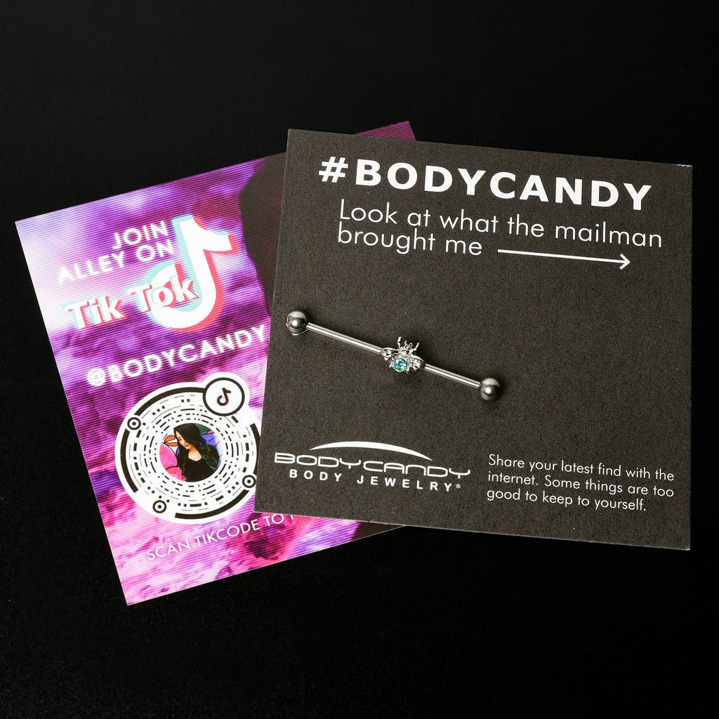 BodyCandy 14G Blue Gem Bee Beautiful Insect Industrial Barbell 38mm — size reference