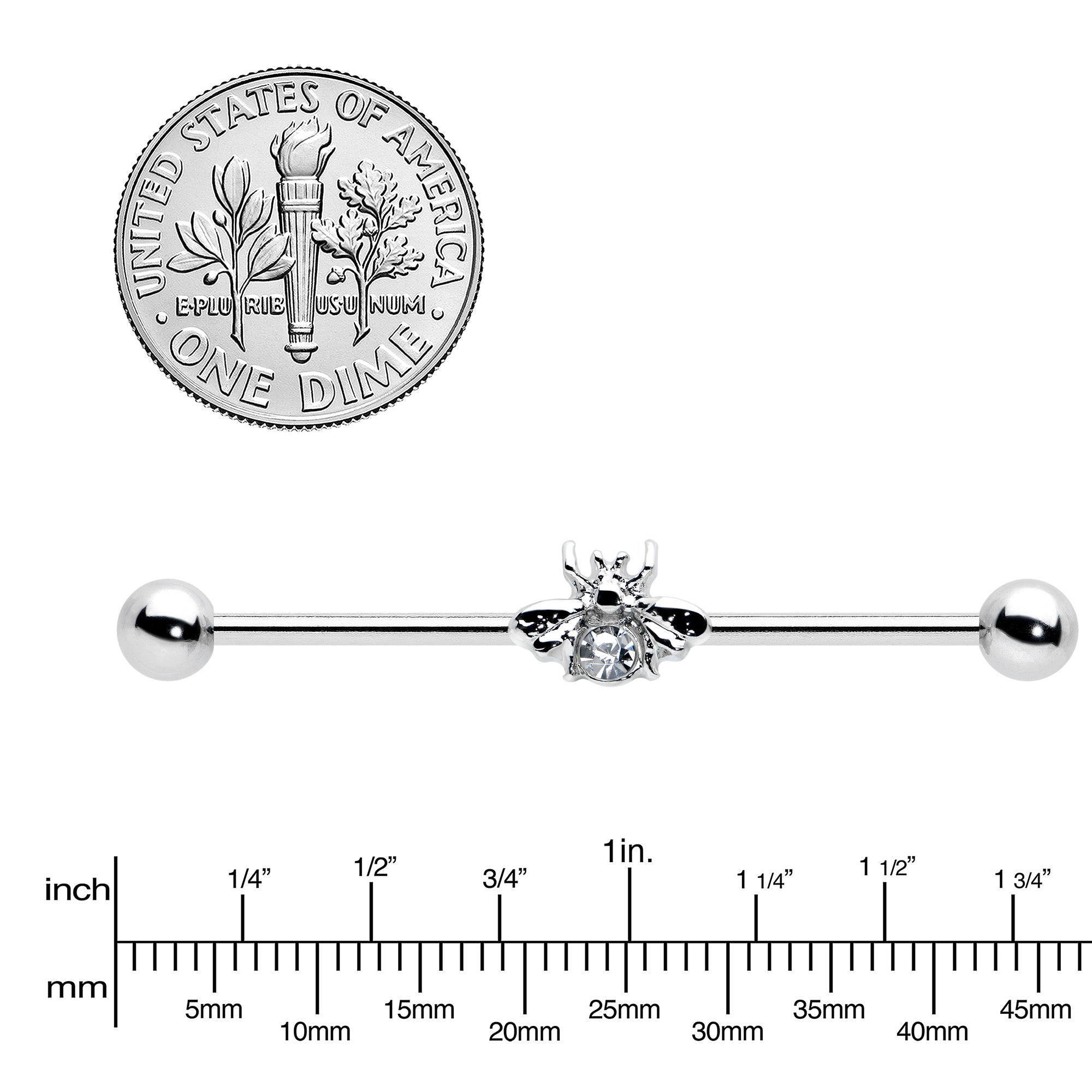 BodyCandy 14G Clear Gem Bee Beautiful Insect Industrial Barbell 38mm — lifestyle context