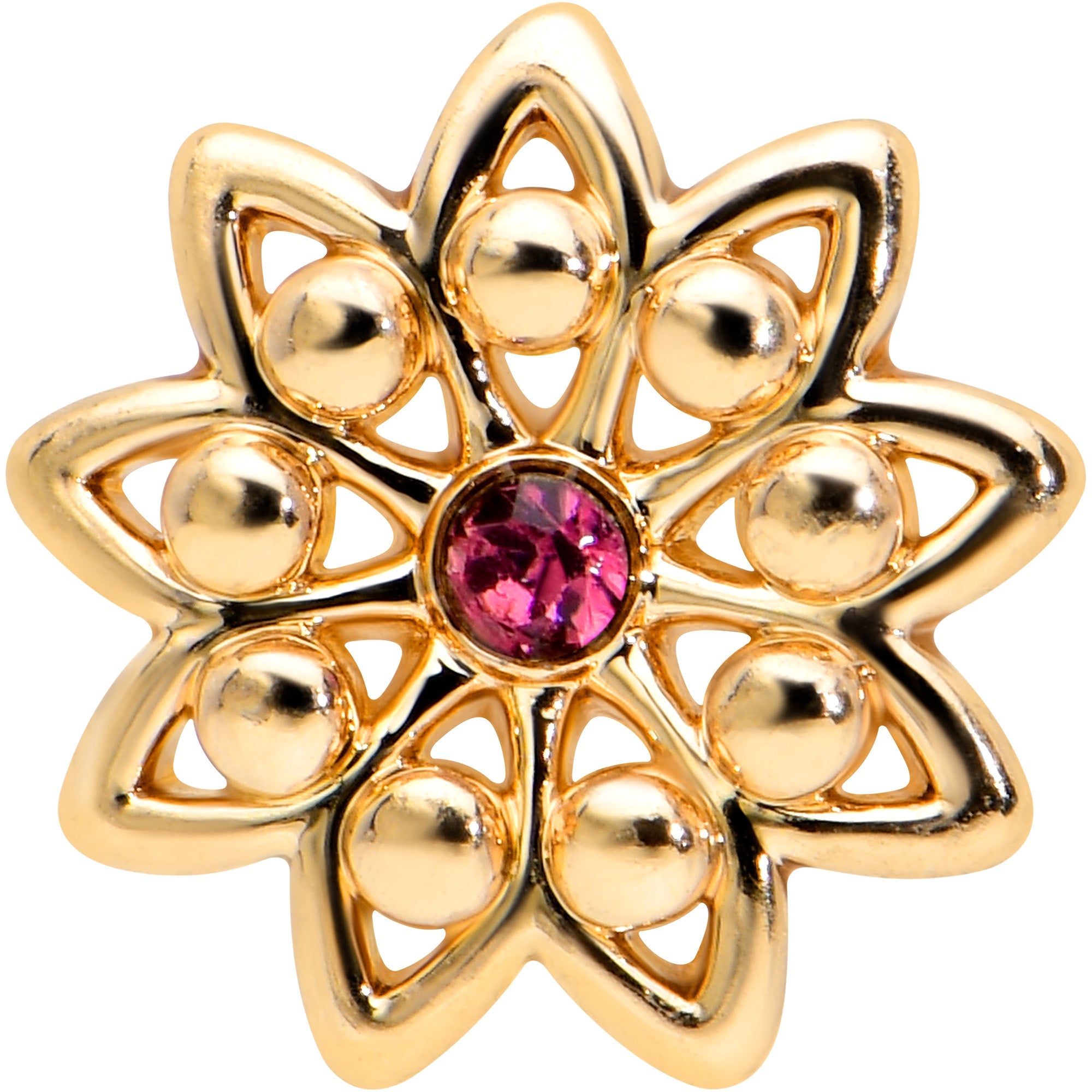 BodyCandy 16G 5/16 Pink Gem Gold Tone Starry Flower Labret Monroe Tragus — detail close-up