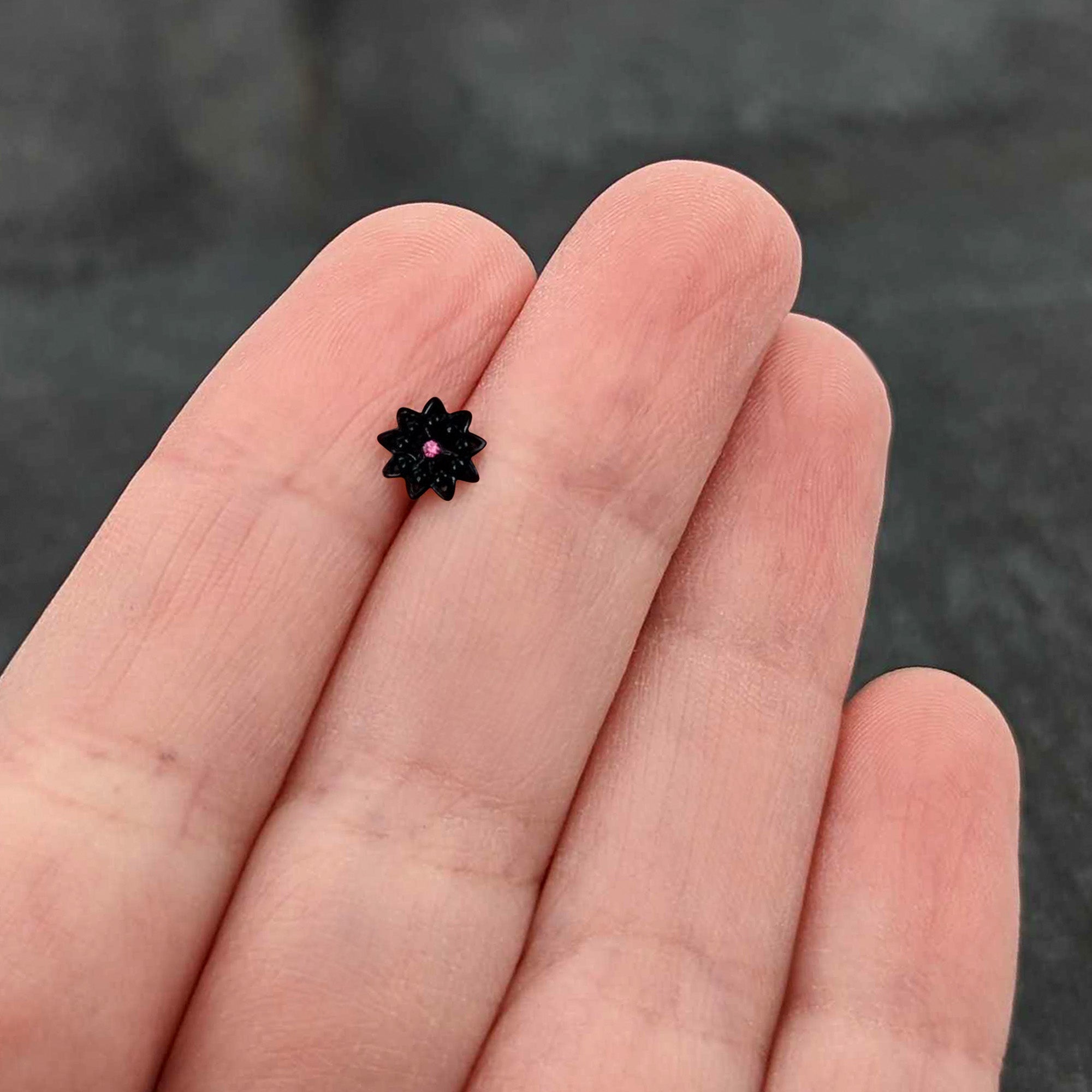 BodyCandy 16G 5/16 Pink Gem Black Midnight Flower Labret Monroe Tragus — size reference