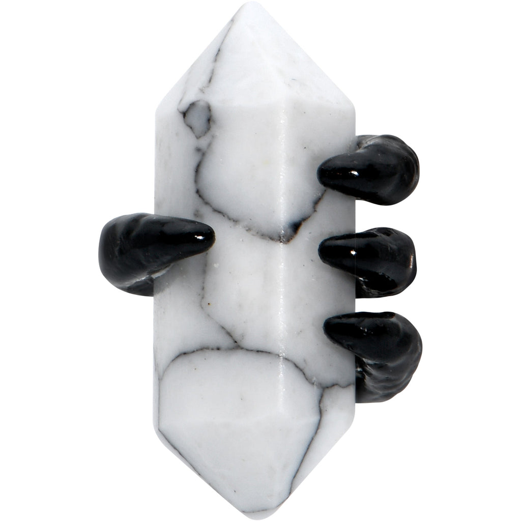 BodyCandy 16G 1/4 White Howlite Black Claw Obelisk Cartilage Earring — detail close-up