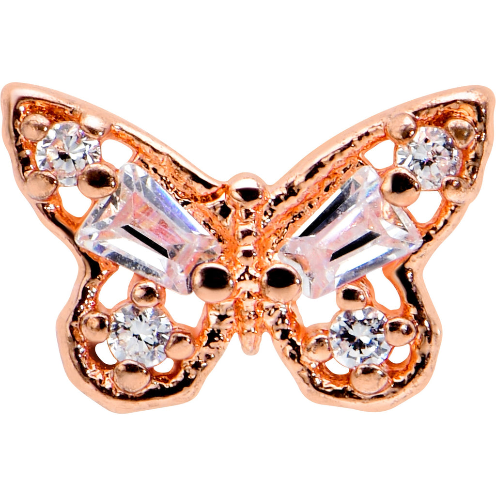 BodyCandy 16G 1/4 Clear Gem Rosy Tone Opulent Butterfly Cartilage Earring — detail close-up